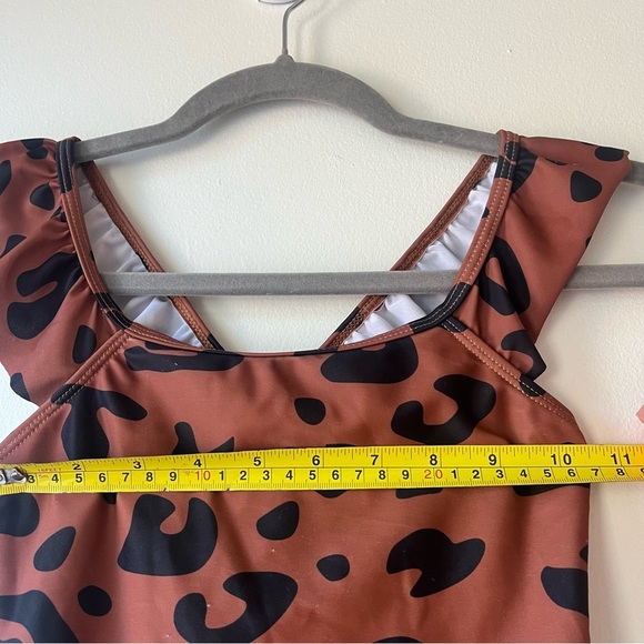 🌼 5/$25 Shein Brown Black Leopard Print One Piece Swimsuit Size 120 Kids Beach - Picture 5 of 7